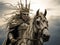 White horseman of apocalypse warrior in golden armor riding white horse AI
