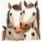 White horses heads, close-up cartoon illustration isolated on white background. Generative AI