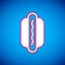 White Hotdog sandwich icon isolated on blue background. Sausage icon. Fast food sign. Vector