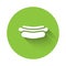 White Hotdog sandwich icon isolated with long shadow. Sausage icon. Fast food sign. Green circle button. Vector