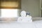 White hotel towel on bed,Stack of fluffy bath towels