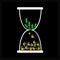 White hourglass with dollar and euro money signs. Black background