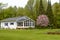 White House with Blooming Crab Apple Tree