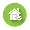 White House with check mark icon isolated with long shadow. Real estate agency or cottage town elite class. Green circle