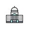 White House, courthouse flat color line icon.