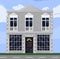 White house facade architecture Vector. Store or boutique front with big windows. Shop facade. Office rentals. Vector
