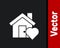 White House with heart shape icon isolated on black background. Love home symbol. Family, real estate and realty. Vector