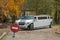 White Hummer H2 limousine at the rural street