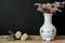 White Hungarian Herend porcelain vase with dry flowers