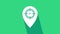 White Hunt place icon isolated on green background. Navigation, pointer, location, map, gps, direction, place, compass