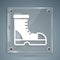 White Hunter boots icon isolated on grey background. Square glass panels. Vector