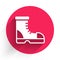 White Hunter boots icon isolated with long shadow. Red circle button. Vector