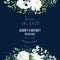 White hydrangea, anemone, chrysanthemum, rose flowers on navy blue background