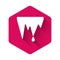 White Icicle icon isolated with long shadow. Stalactite, ice spikes. Winter weather, snow crystals. Pink hexagon button