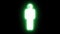 White icon of a man with Yin Yang symbol instead of his head on black background with pulsing green glow in seamless