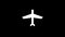 White icon of plane appears on a black background.