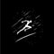 White icon of runner silhouette on black background, sport logo template, jogging or jumping modern logotype concept, t