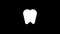 White icon of tooth appears on a black background.