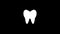 White icon of tooth appears on a black background.