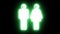 White icons of man and woman with Yin Yang heads on black background with pulsing green glow in seamless loop