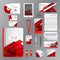 White identity template with red origami elements. Vector company style for brandbook guideline and Pens mugs CDs books business