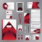 White identity template with red origami elements. Vector company style for brandbook guideline and Pens mugs CDs books business c