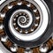 on white Incredible unusual industrial asymmetrical Ball Bearing spiral. Spiral effect bearing manufacturing technology.