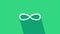 White Infinity icon isolated on green background. 4K Video motion graphic animation