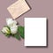 White invitation  mockupon grey  green roses envelope  leaf and envelope    wiwhite  invitation greetings card mockup  copy space