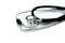 On a white isolated background lies a black stethoscope.