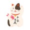 White japanese traditional maneki neko cat statue with hieroglyphs