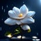 White jasmine flower on a dark blue background with rain drops AI generated