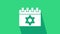 White Jewish calendar with star of david icon isolated on green background. Hanukkah calendar day. 4K Video motion