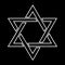 White jewish star design on black background