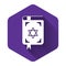 White Jewish torah book icon isolated with long shadow. The Book of the Pentateuch of Moses. On the cover of the Bible