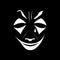 White joker makeup on a black background. Banner of an evil clown with a tear. Vector illustration of a joker face. The stage