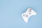 White joystick is isolated on a pastel blue background. Video game. Gaming concept. Copyspace. Flaylay. Copyspace