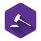 White Judge gavel icon isolated with long shadow. Gavel for adjudication of sentences and bills, court, justice, with a