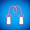 White Jump rope icon isolated on blue background. Skipping rope. Sport equipment. Vector