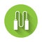 White Jump rope icon isolated with long shadow. Skipping rope. Sport equipment. Green circle button. Vector Illustration
