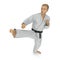 White Karate Fighter fighting pose Isolated on white. 3D illustration