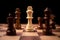 White king standing confront of Brown king and being in the chess circle. New business players are facing challenges. The