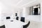 White kitchen interior. Minimalistic interior design. Modern fur