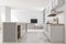 White kitchen and living room interior