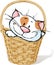 White kitty in basket - vector illustration