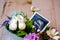 White knitted booties and ultrasound picture, baby girl waiting concepts