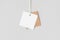 White and kraft square clothing tag, gift tag mockup