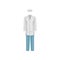 White lab coat, hat and blue pants. Men doctor uniform. Clothes of medical worker. Flat vector design