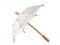 White lace wedding umbrella on a wooden handle, isolate on a white background