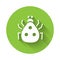 White Ladybug icon isolated with long shadow. Green circle button. Vector